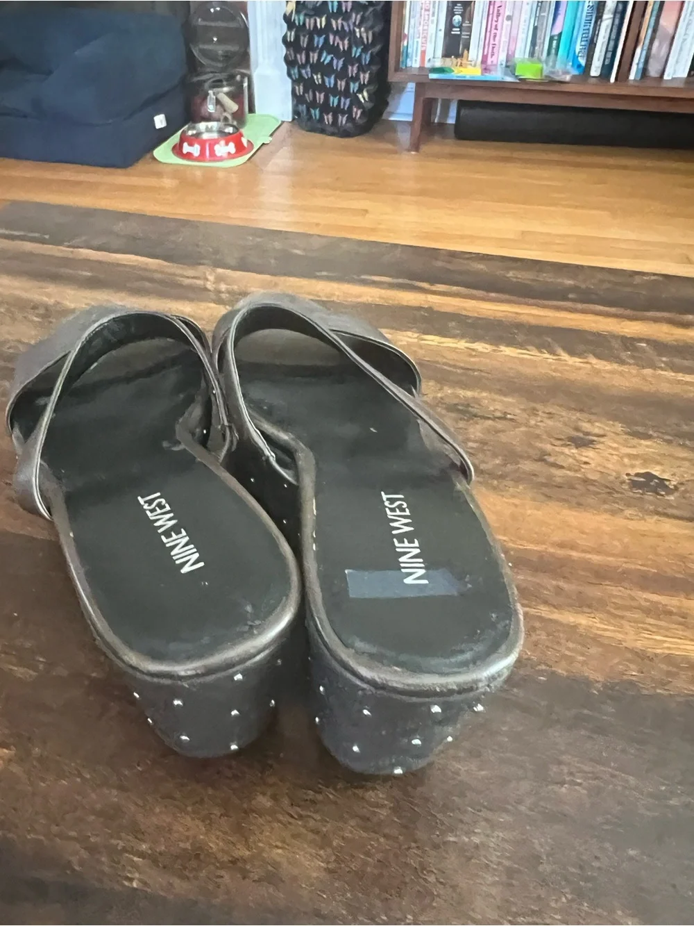 Women’s Studded Slingback Wedge platforms in Dark Brown with Silver studs size 8